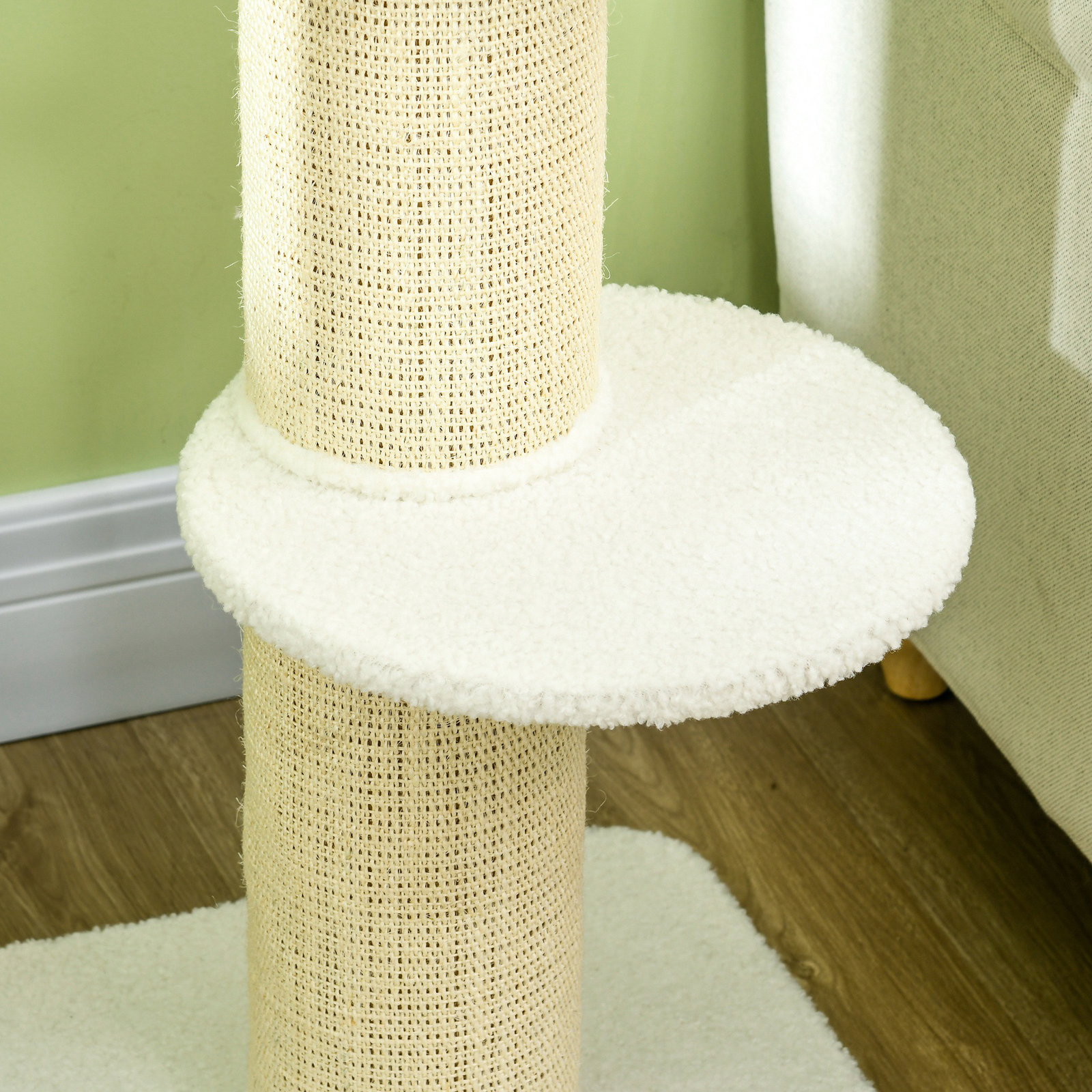 Arranhador para gatos altura 91 cm de 3 níveis com ninho plataforma e poste de sisal 45x45x91 cm creme