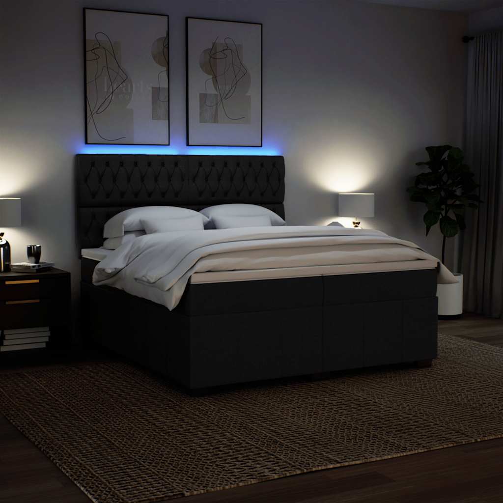 Cama com molas/colchão 200x200 cm tecido preto