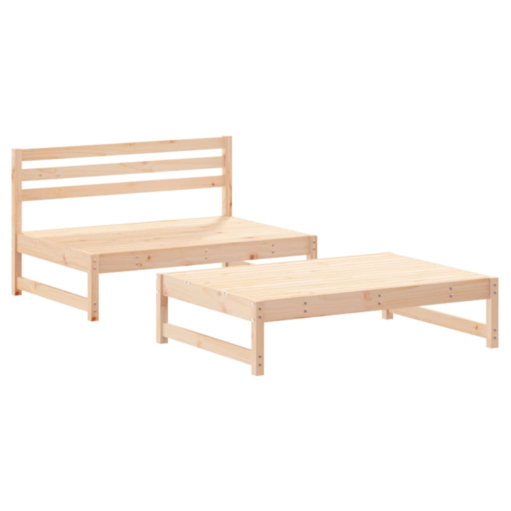 2 Pcs conjunto lounge de jardim com almofadões madeira maciça