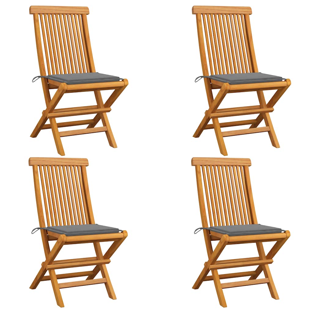 Cadeiras de jardim c/ almofadões cinzentos 4 pcs teca maciça