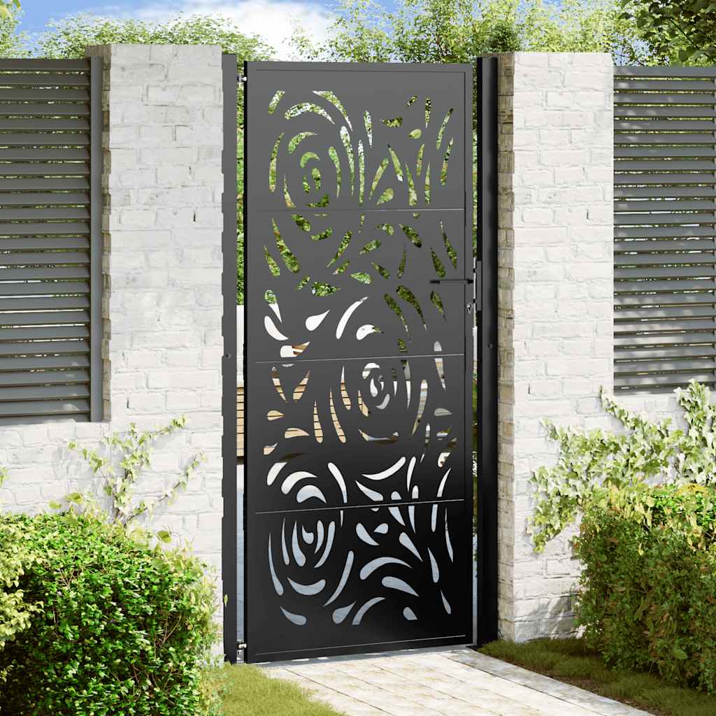 Portão de jardim preto 100x200 cm aço design chama