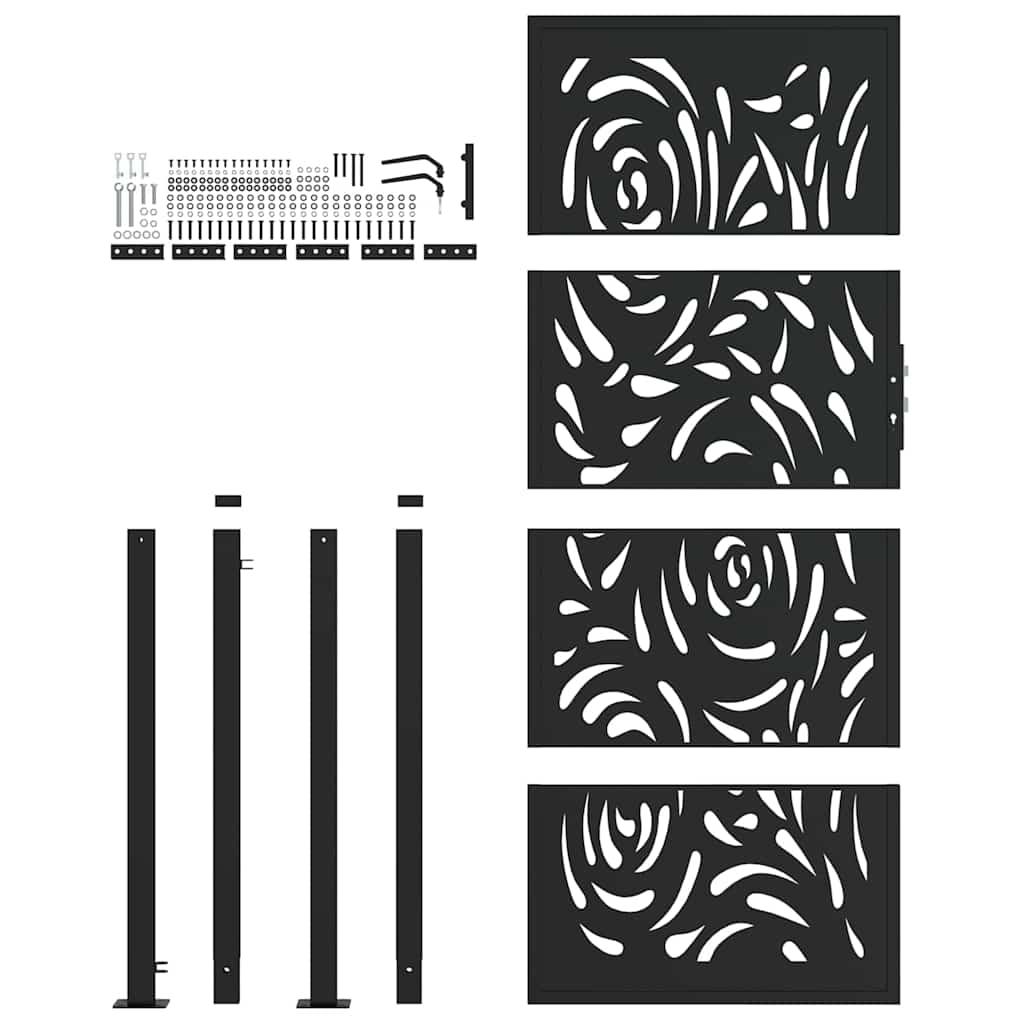 Portão de jardim preto 100x200 cm aço design chama