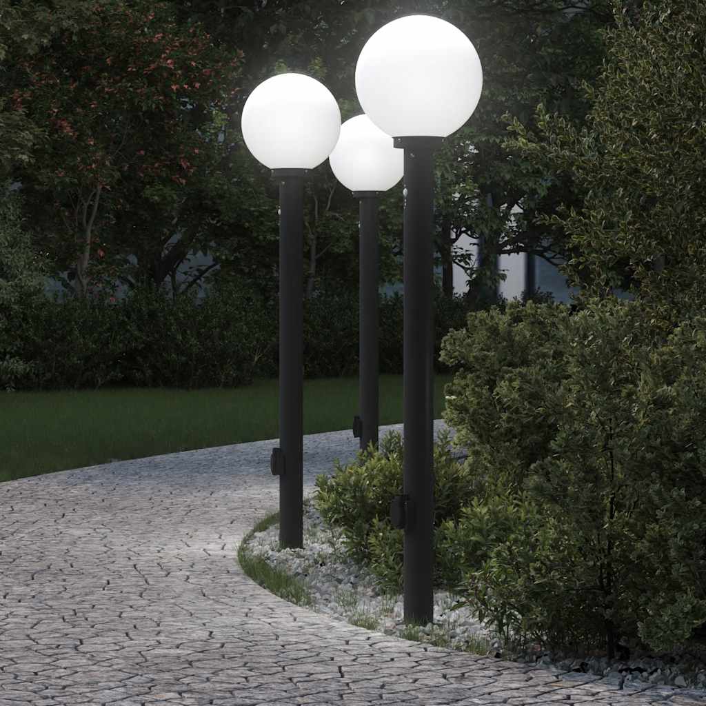 Conjunto de 3 postes de iluminação com sensor e tomada, 120 cm, pretos, IP44