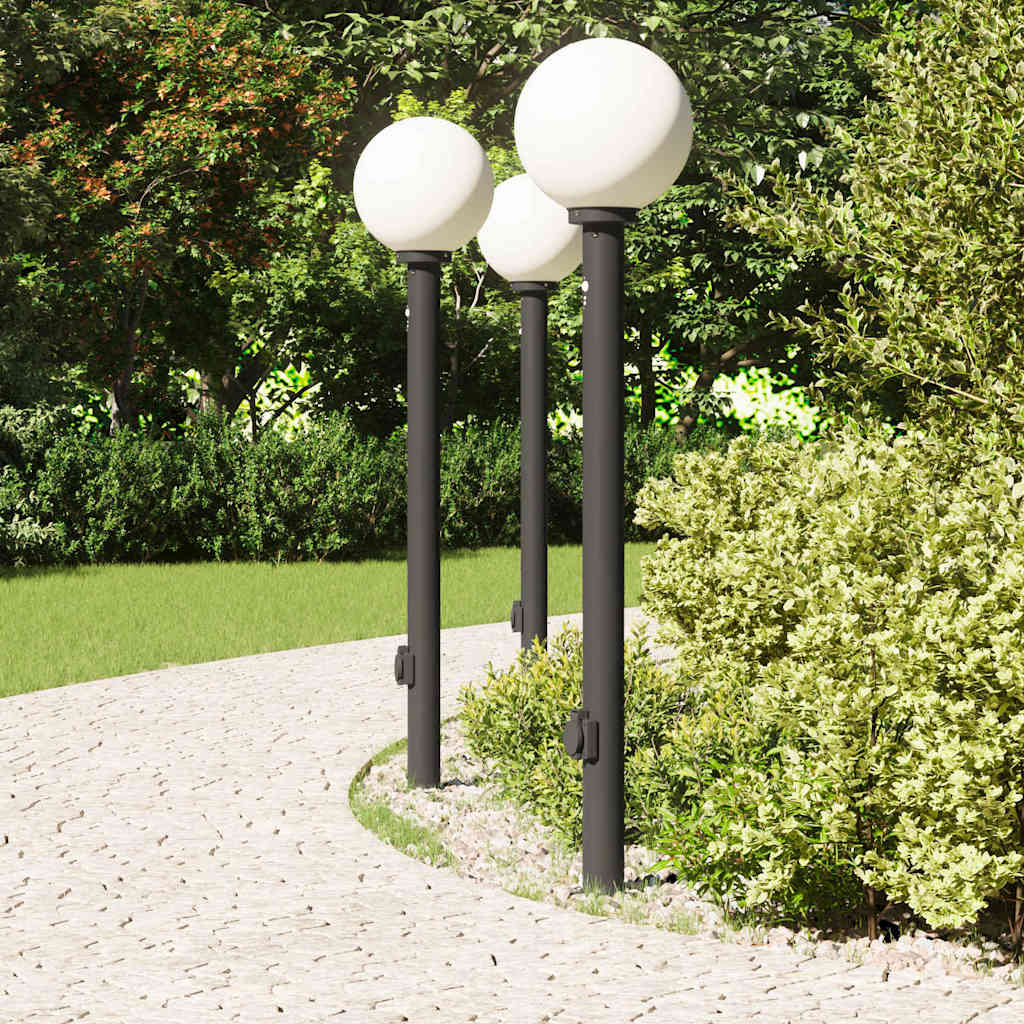 Conjunto de 3 postes de iluminação com sensor e tomada, 120 cm, pretos, IP44
