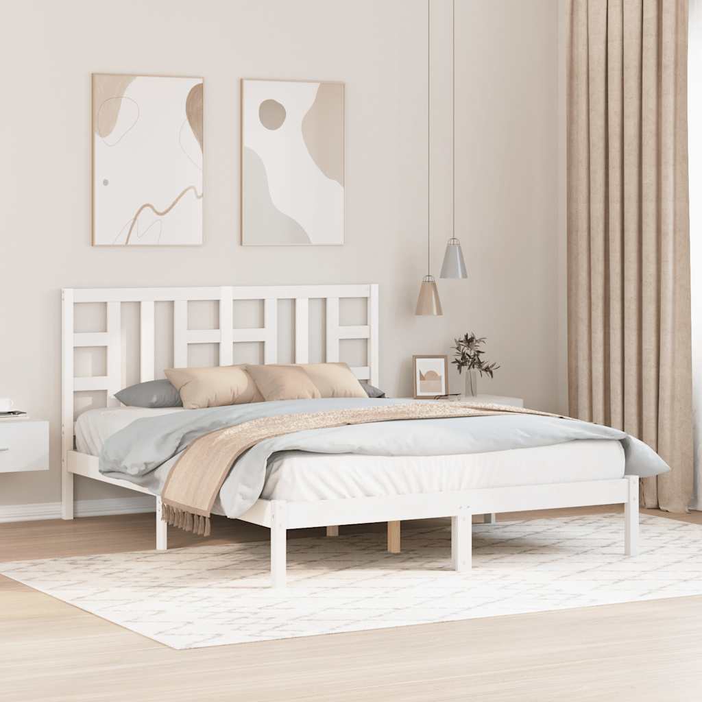 Estrutura de cama king 150x200 cm madeira maciça branco