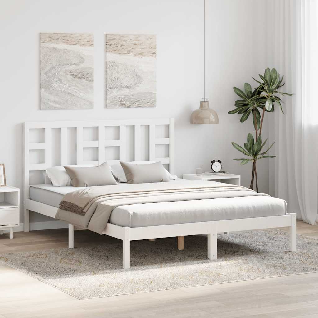 Estrutura de cama king 150x200 cm madeira maciça branco