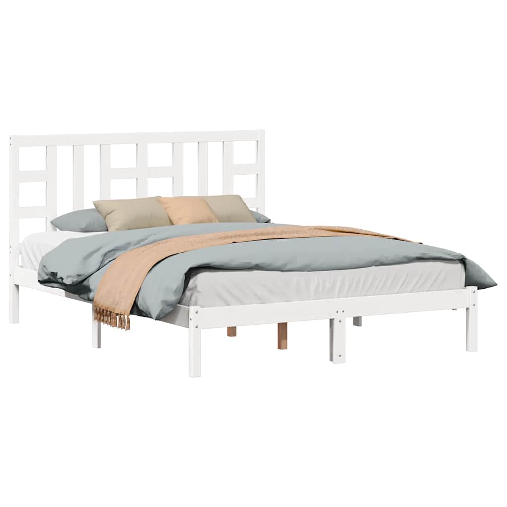 Estrutura de cama king 150x200 cm madeira maciça branco