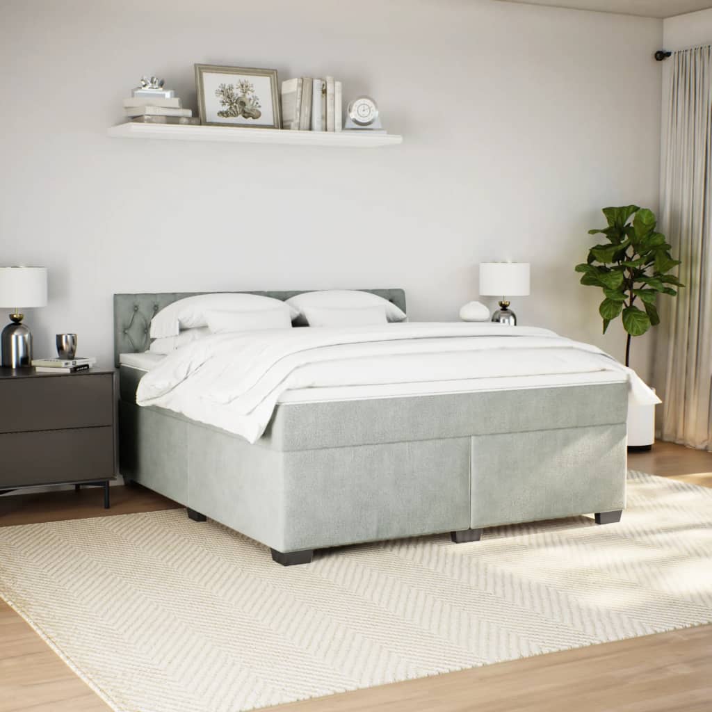 Cama com molas/colchão 180x200 cm veludo cinzento-claro