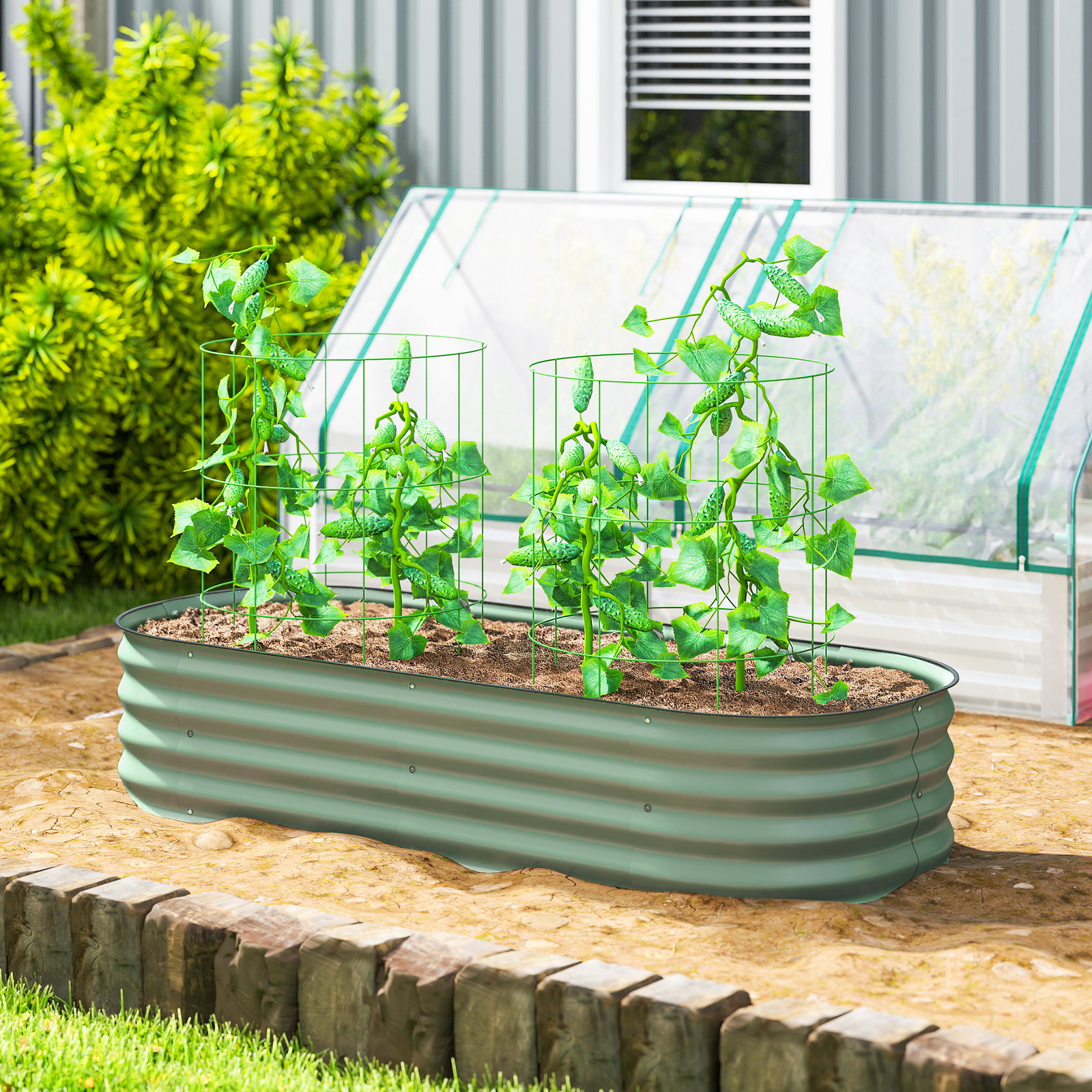 Caixa de plantio de exterior grande em aço galvanizado para cultivo de plantas 150x62x30 cm verde