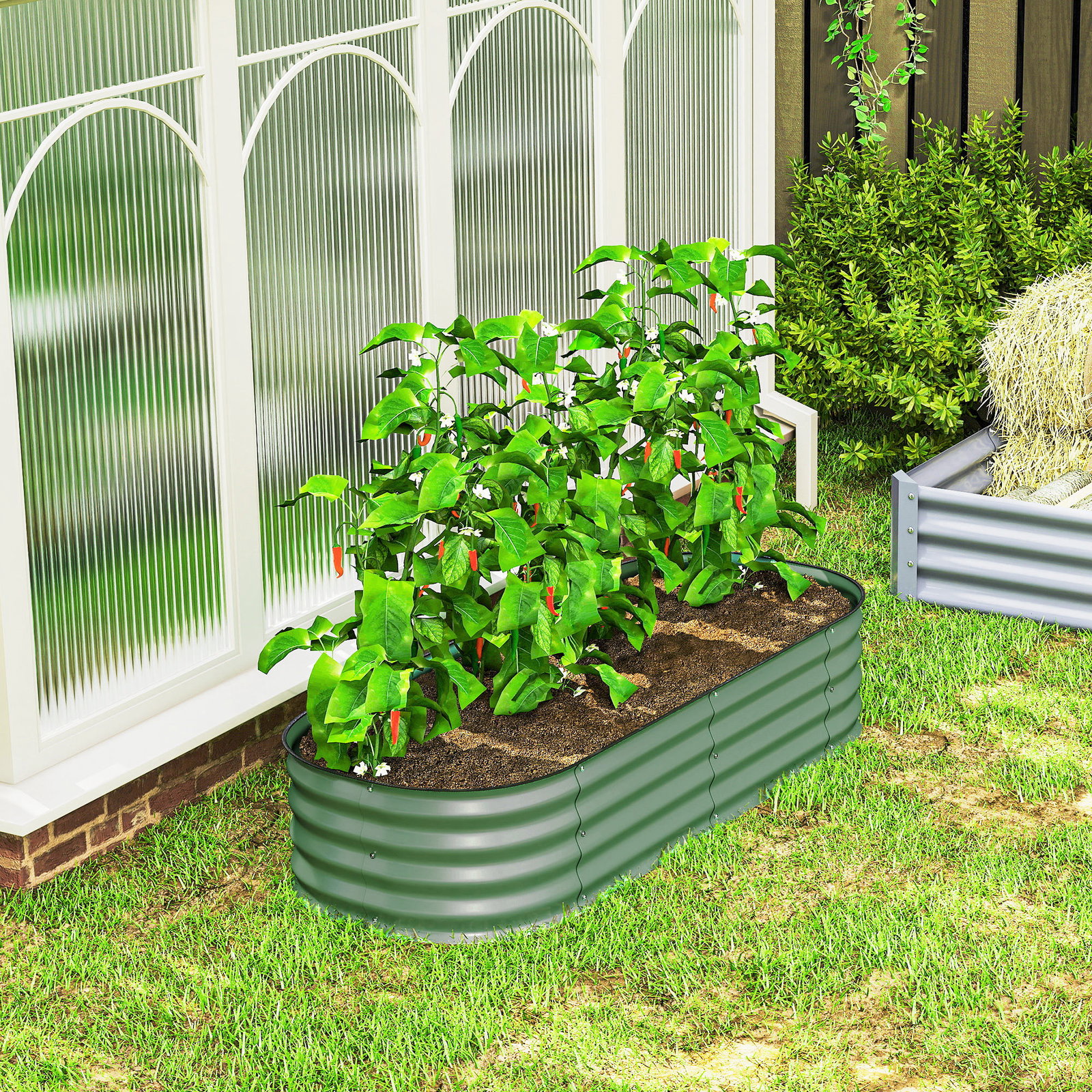Caixa de plantio de exterior grande em aço galvanizado para cultivo de plantas 150x62x30 cm verde