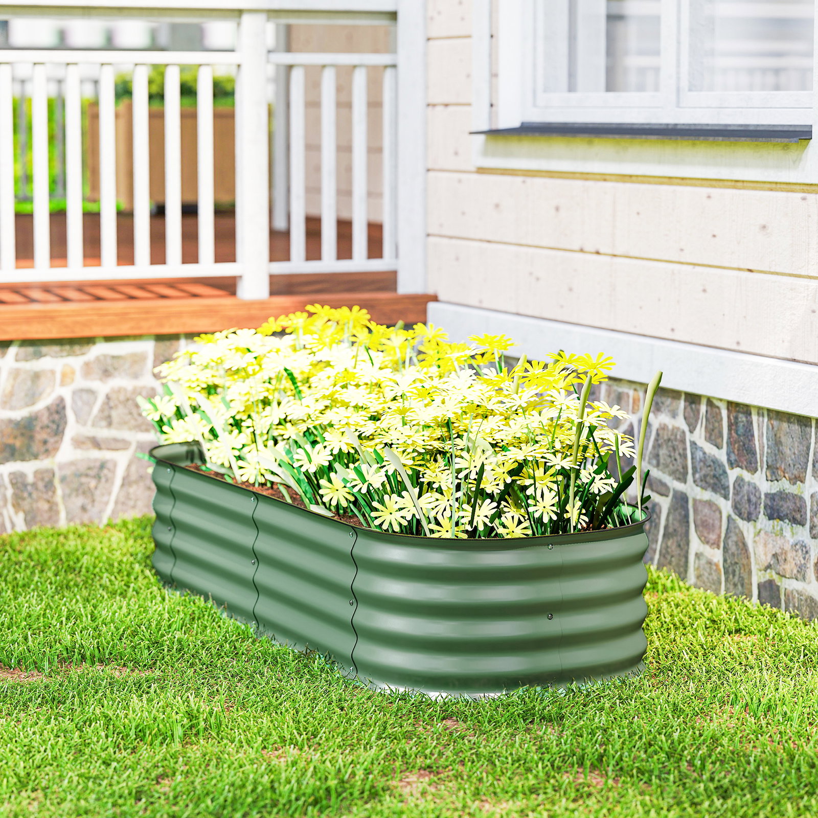 Caixa de plantio de exterior grande em aço galvanizado para cultivo de plantas 150x62x30 cm verde