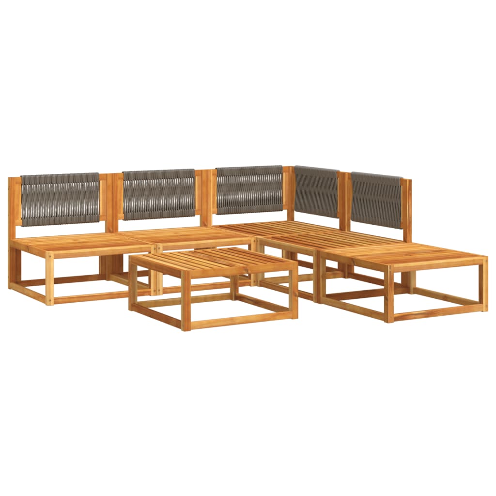 Conjunto de sofás de jardim de 6 peças com almofadas de madeira de acácia e corda
