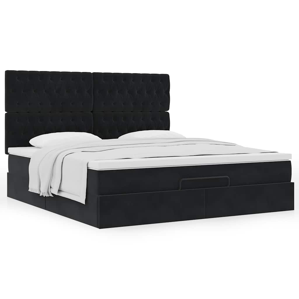 Estrutura de cama otomana com colchões 180x200cm veludo preto