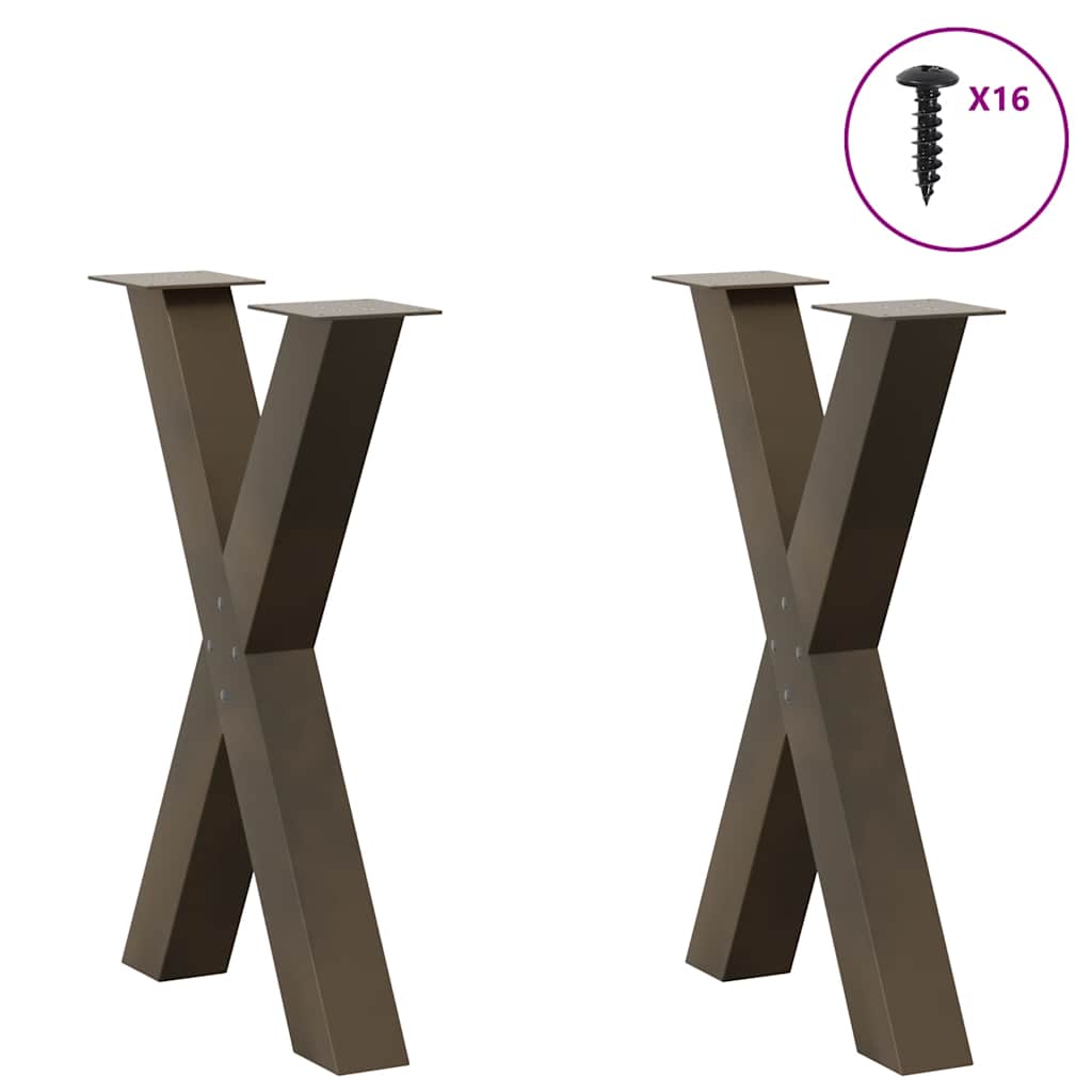 Pés para mesa de jantar em formato de x, 2 peças, aço natural, 60x(72-73) cm, aço