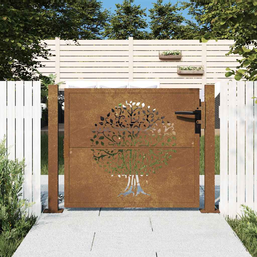 Portão de jardim 100x75 cm em aço corten com design de árvore