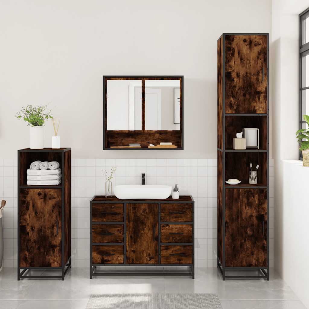 3 Pcs conjunto de móveis wc madeira processada carvalho fumado
