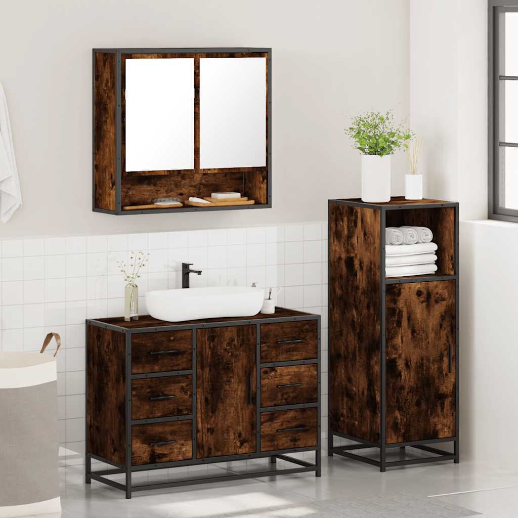 3 Pcs conjunto de móveis wc madeira processada carvalho fumado