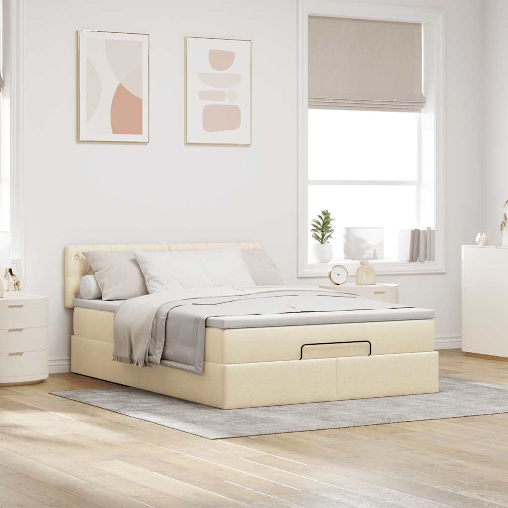 Cama otomana com colchão tecido creme 140x190 cm