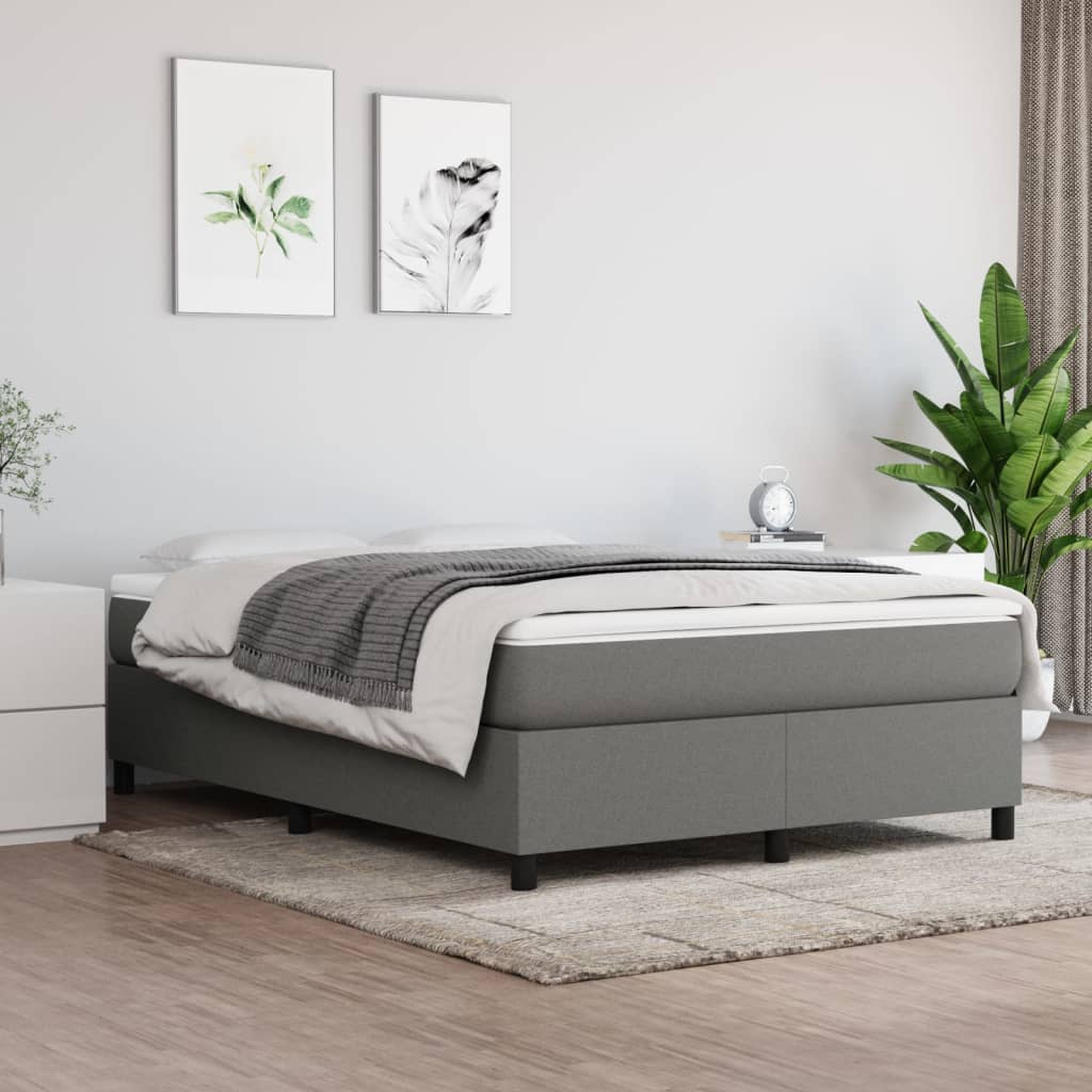 Estrutura de cama com molas 140x190 cm tecido cinzento-escuro