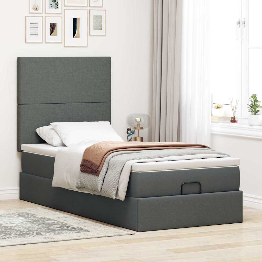 Cama otomana com colchão 90x200 cm tecido cinzento escuro