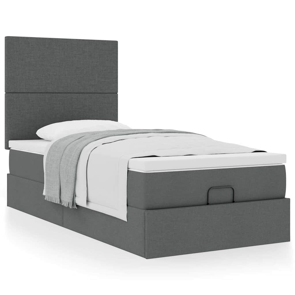 Cama otomana com colchão 90x200 cm tecido cinzento escuro