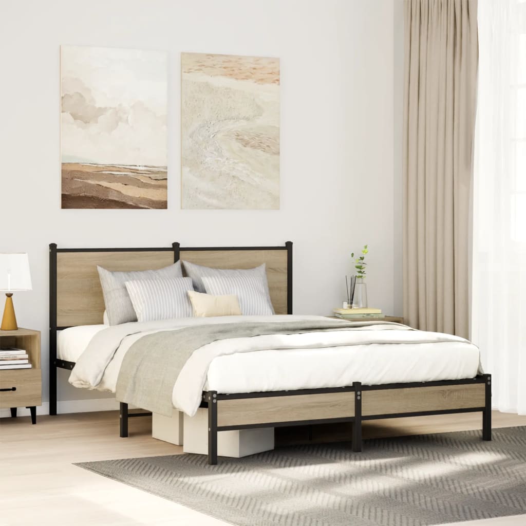 Estrutura de cama sem colchão 137x190 cm metal carvalho sonoma