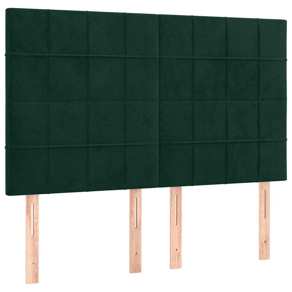 Cabeceira de cama c/ LED veludo 144x5x118/128 cm verde-escuro