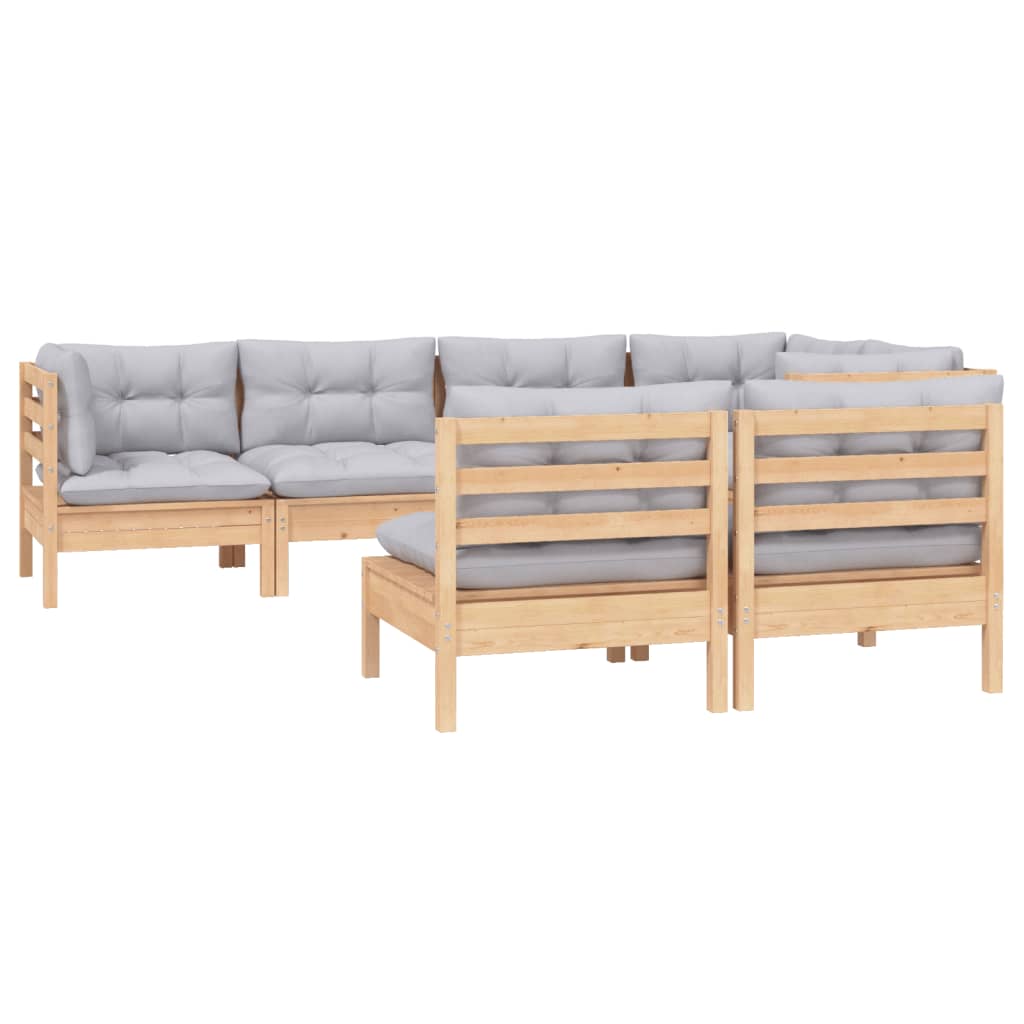 7 Pcs conjunto lounge de jardim + almofadões cinza pinho maciço