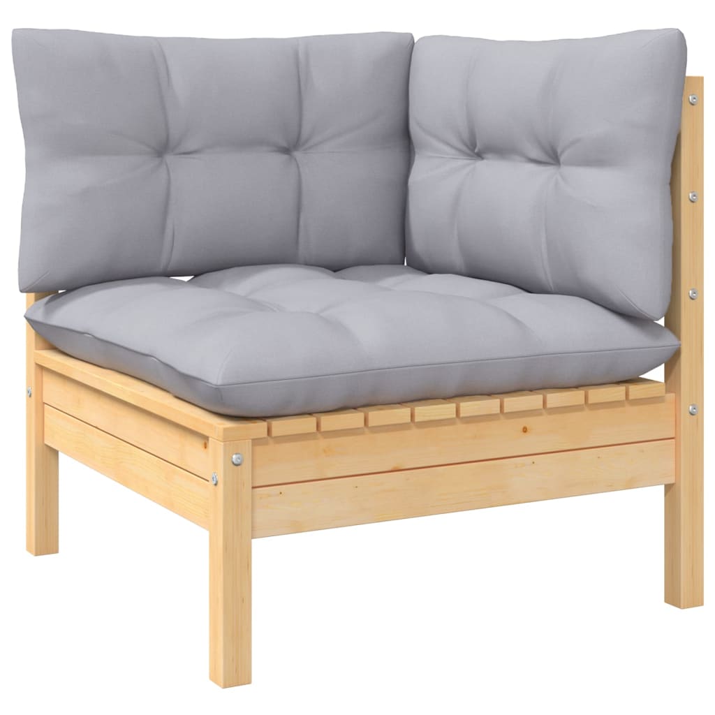 7 Pcs conjunto lounge de jardim + almofadões cinza pinho maciço