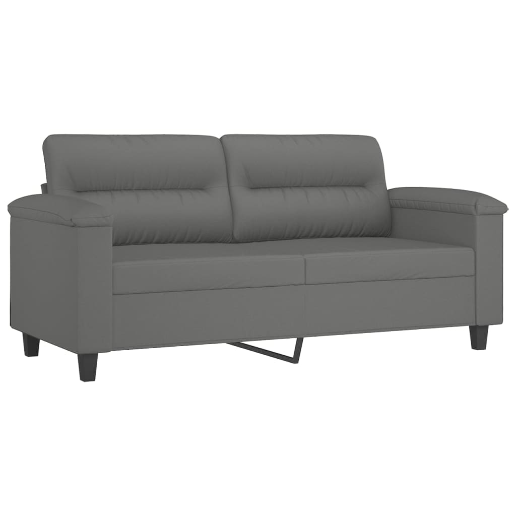 3 Pcs conjunto sofás c/ almofadas microfibra cinza-escuro