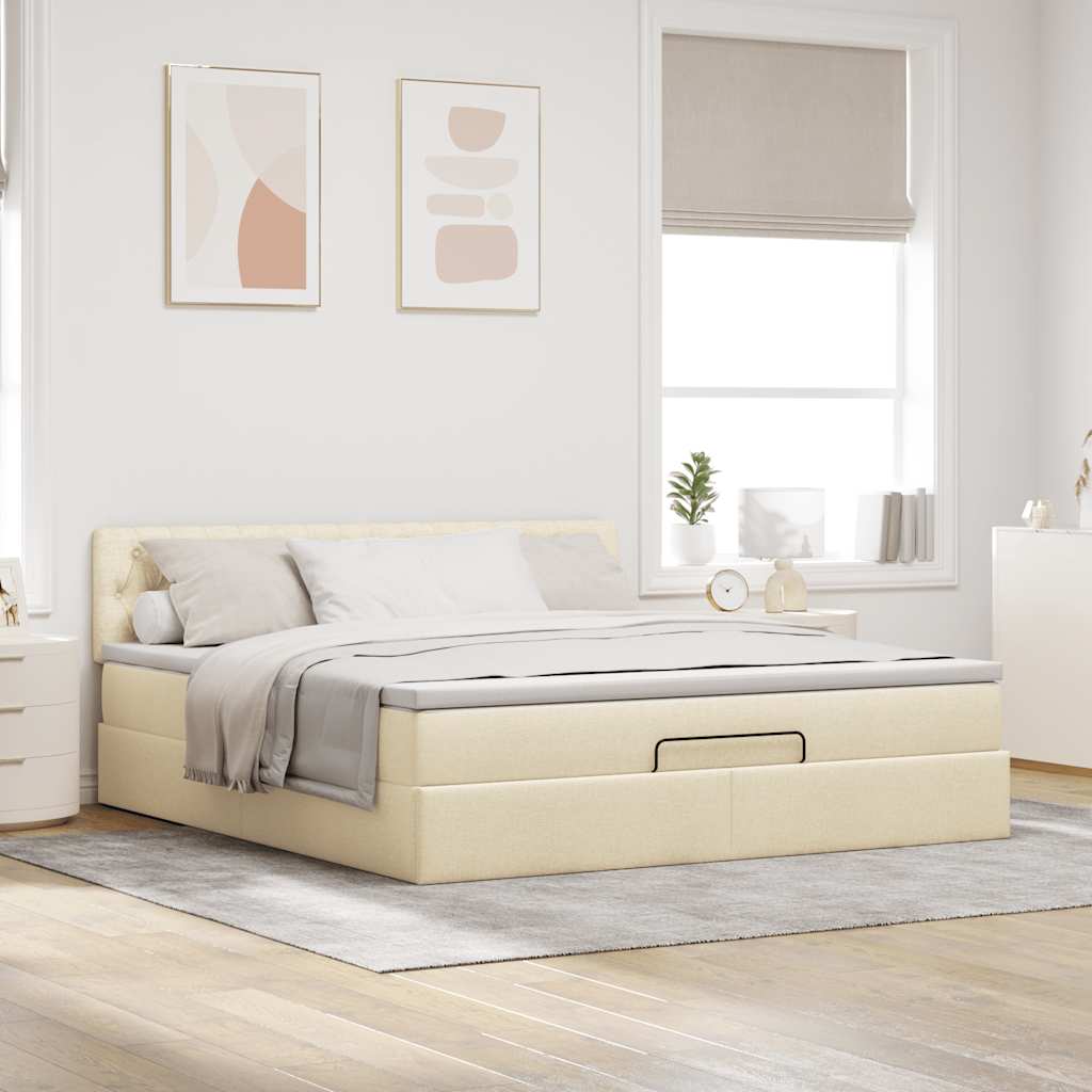 Estrutura de cama otomana com creme de colchão 180x200cm tecido