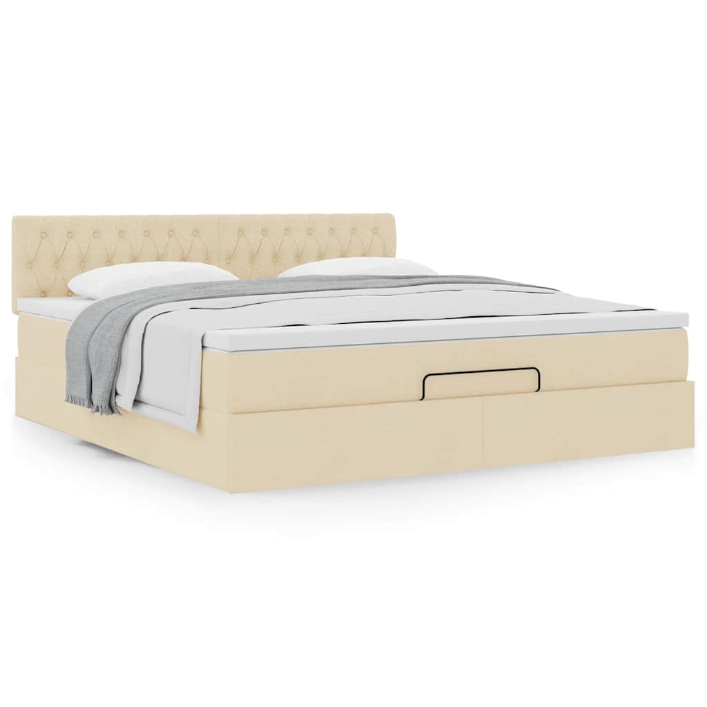 Estrutura de cama otomana com creme de colchão 180x200cm tecido