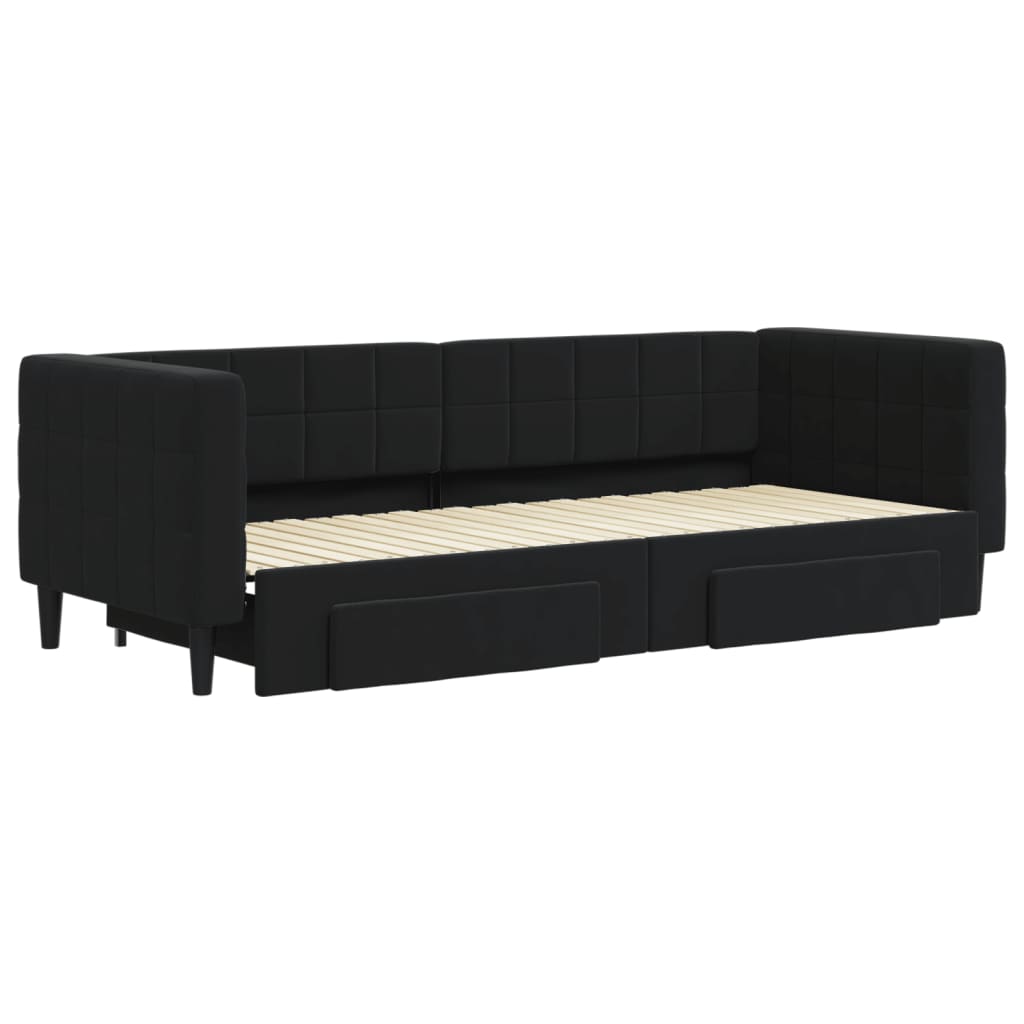 Sofá-cama com gavetão e gavetas 80x200 cm veludo preto