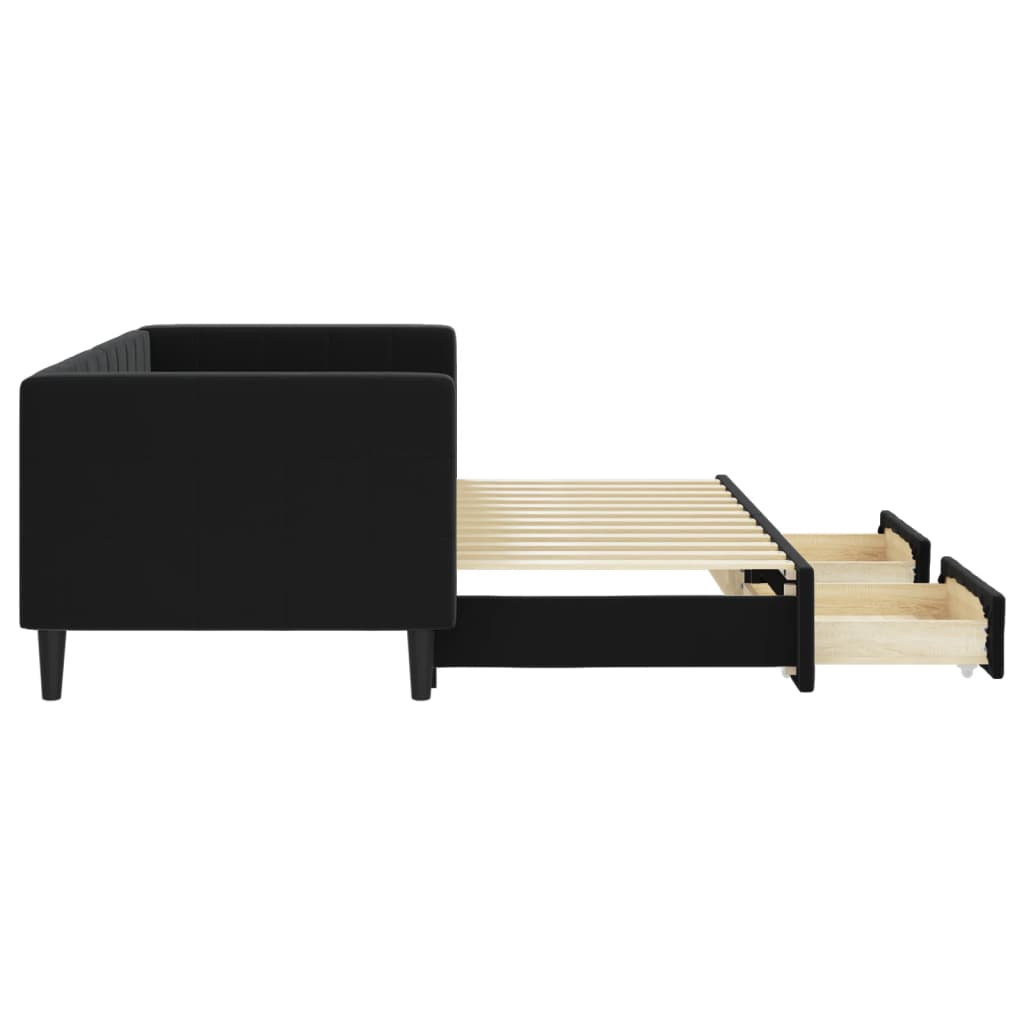 Sofá-cama com gavetão e gavetas 80x200 cm veludo preto