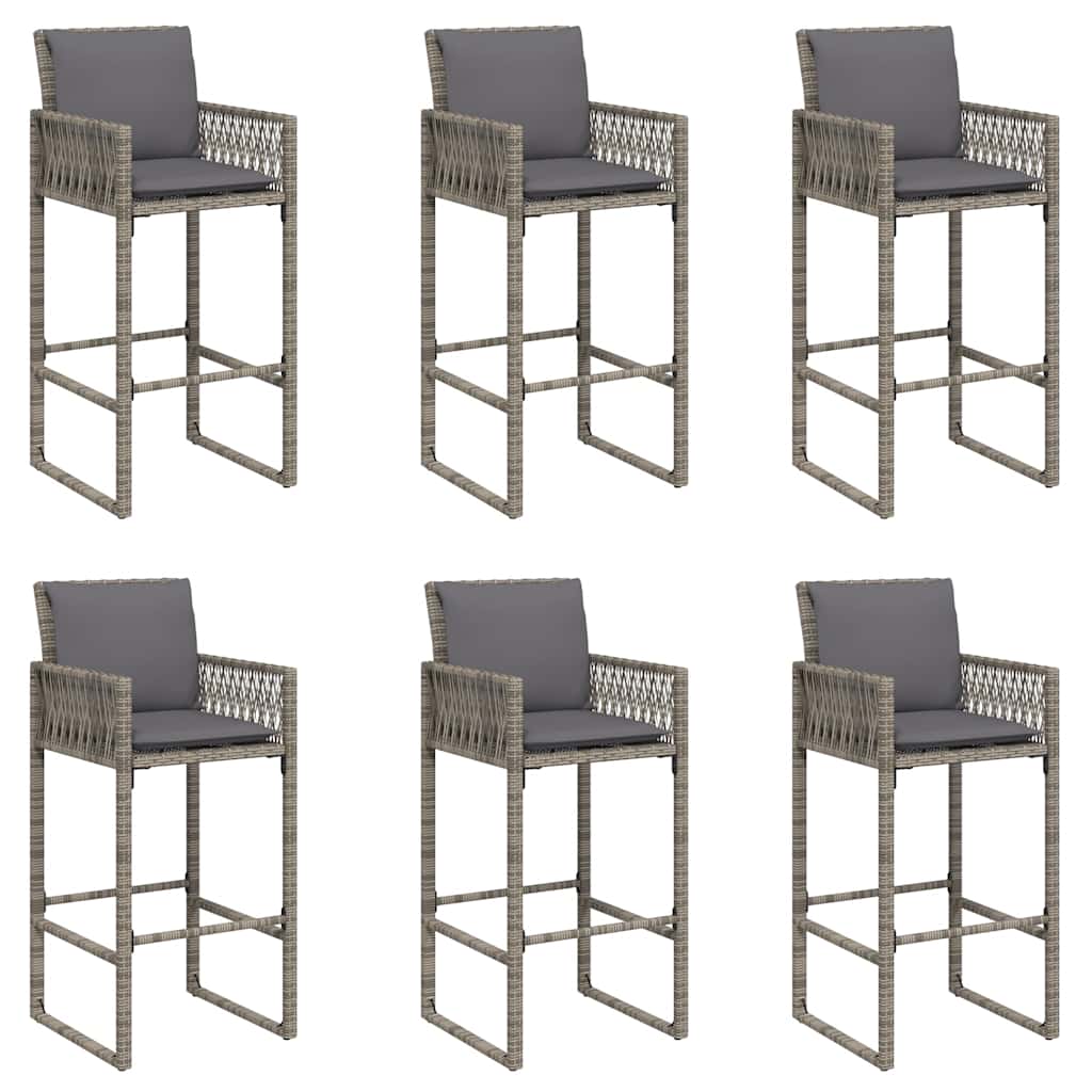 7 Pcs conj. de bar jardim c/ almofadões vime PE/acácia cinzento