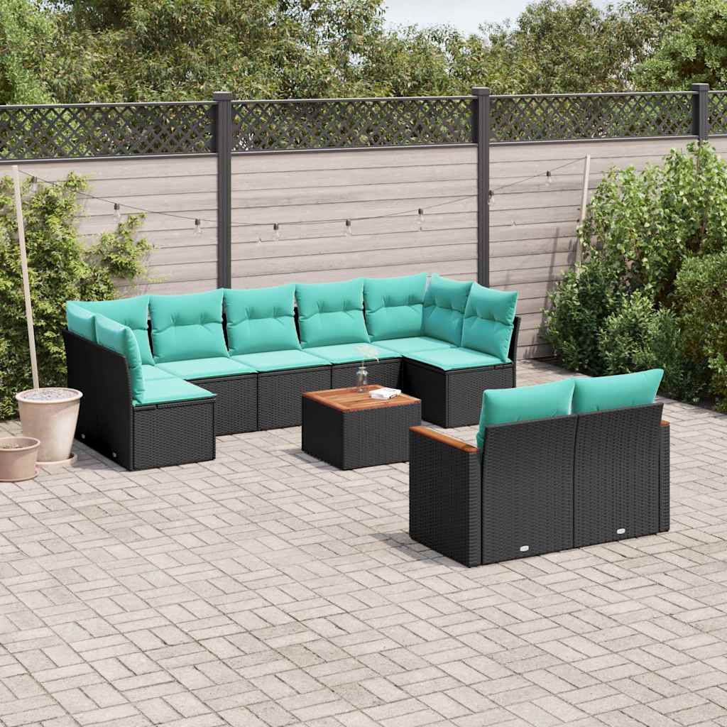 Conjunto de sofá de jardim com 10 peças e almofadas em rattan sintético preto