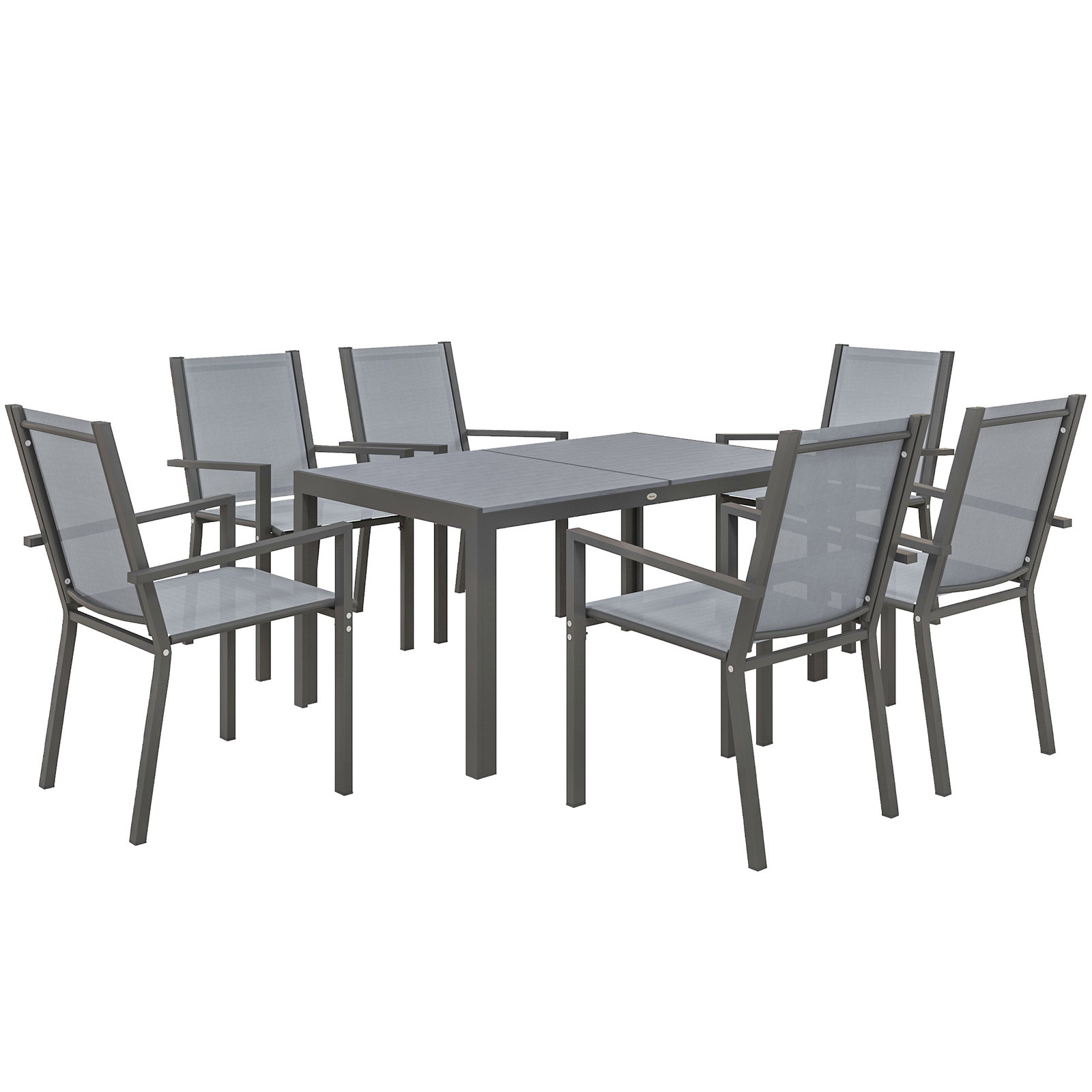 Conjunto de mesa e cadeiras de jardim com cadeiras empilháveis e estrutura de aço para terraço e pátio cinzento claro