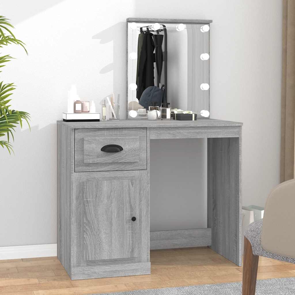 Toucador com leds 90x50x132,5 cm derivados madeira cinza sonoma