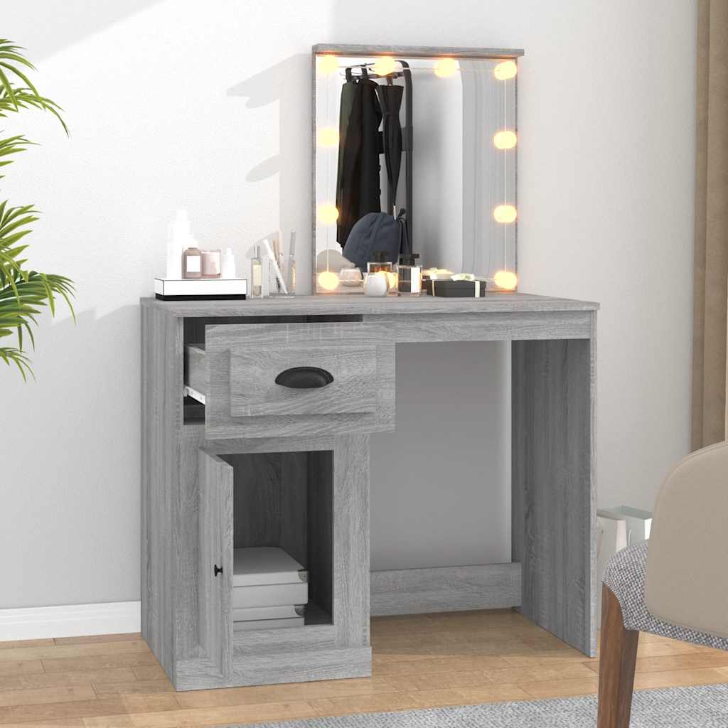 Toucador com leds 90x50x132,5 cm derivados madeira cinza sonoma