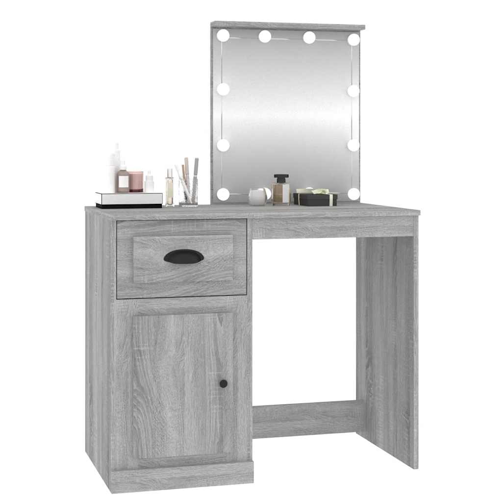 Toucador com leds 90x50x132,5 cm derivados madeira cinza sonoma
