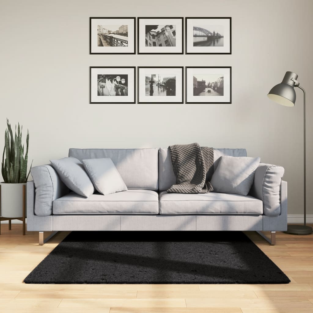 Tapete de pelo curto oviedo 120x120 cm preto
