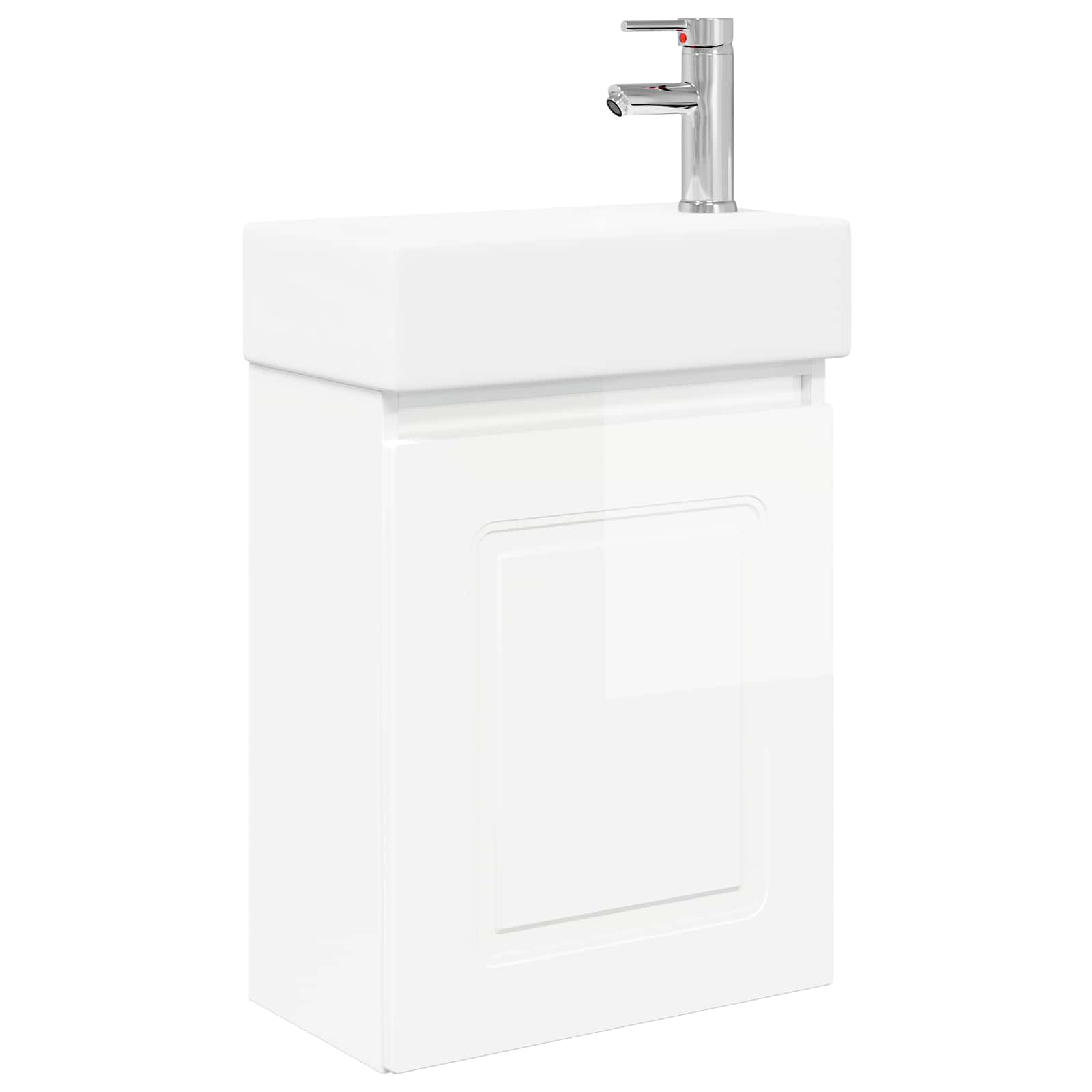Conjunto de móveis de banheiro com torneira branco brilhante