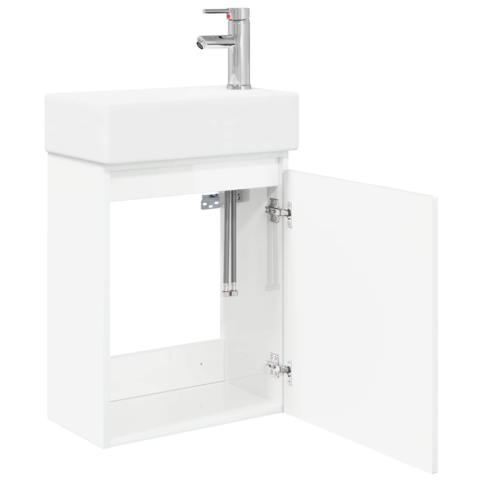 Conjunto de móveis de banheiro com torneira branco brilhante