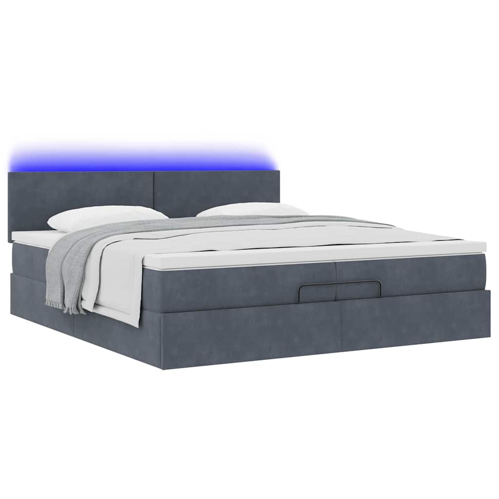 Moldura de cama otomana com colchão cinza escuro veludo