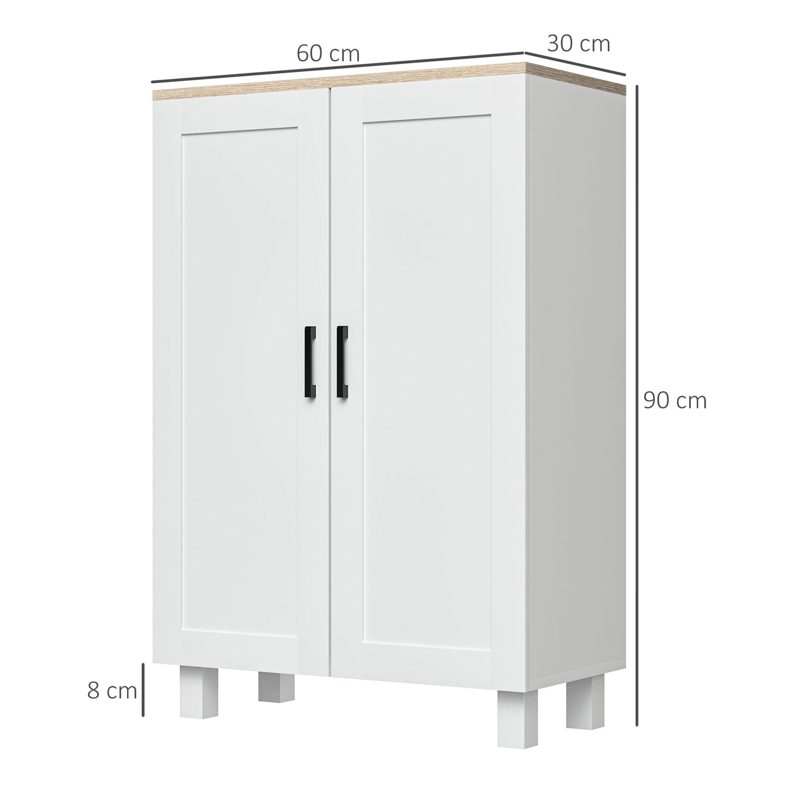 Armário de sala de estar moderno armário de armazenamento com 2 portas prateleira ajustável e base elevada 60x30x90 cm branco