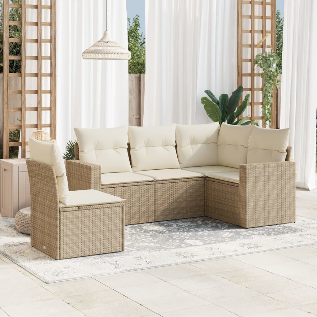 5 Pcs conjunto de sofás p/ jardim com almofadões vime PE bege