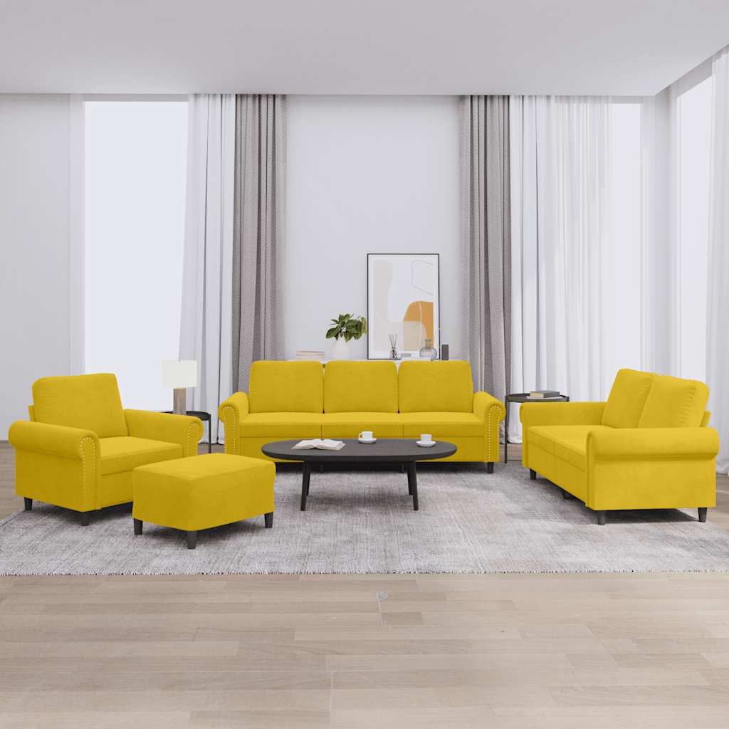 4 Pcs conjunto de sofás com almofadões veludo amarelo