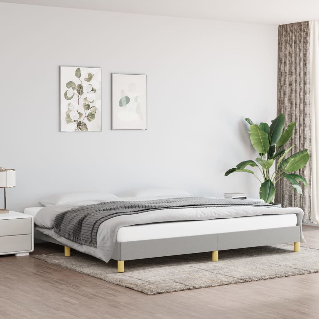 Estrutura de cama sem colchão 200x200 cm tecido cinzento-claro