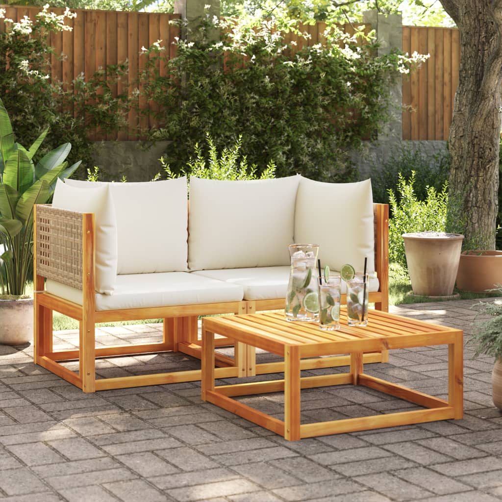 Sofás de canto de jardim com almofadas 2 peças madeira acácia e rattan