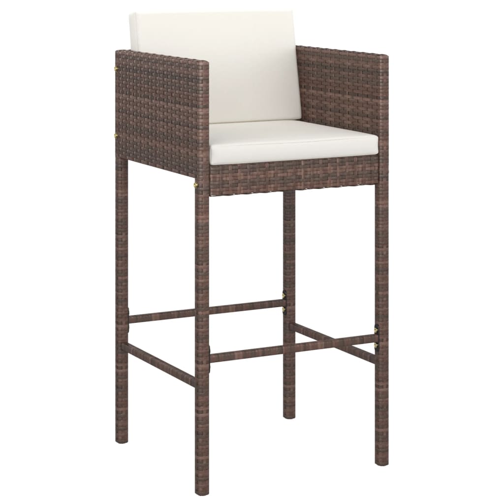 5 Pcs conjunto de bar p/ jardim com almofadões vime PE castanho